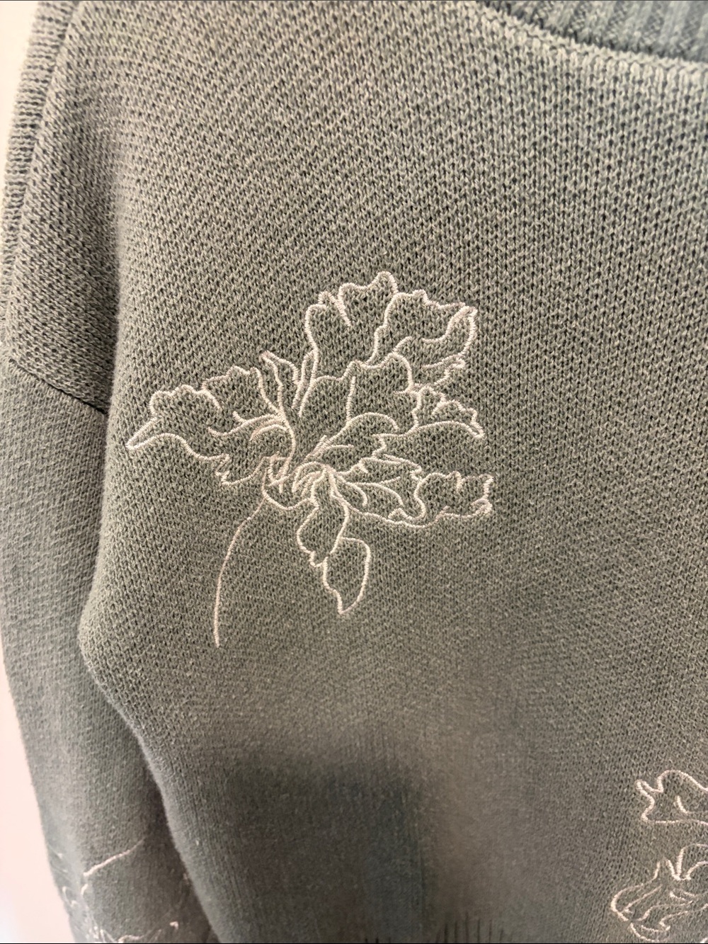 Cynthia Rowley Sage Green Knit Crewneck Sweater with White Floral Embroidery - Picture 5 of 8